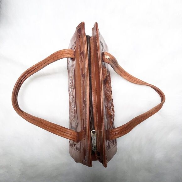 TOOLED BROWN LEATHER 1950’s 50s Mexican Cacti & Donkey Vintage Purse Handbag Bag - Picture 5 of 8